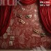 Tło karnawałowe teatralne z czerwonymi kotarami i maskami | K_188